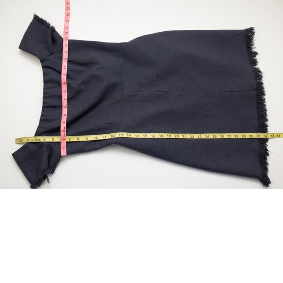 Rebecca Taylor Dress Off The Shoulder Slub Knit Fringe Mini Sheath Blue Size 2 - Picture 6 of 6